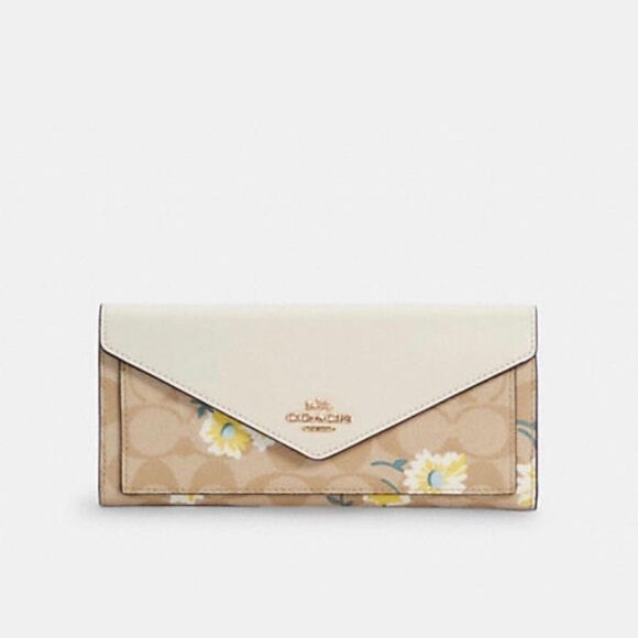 Coach Slim Envelope Wallet In Signature Canvas With Daisy Print New with tags - Picture 2 of 16